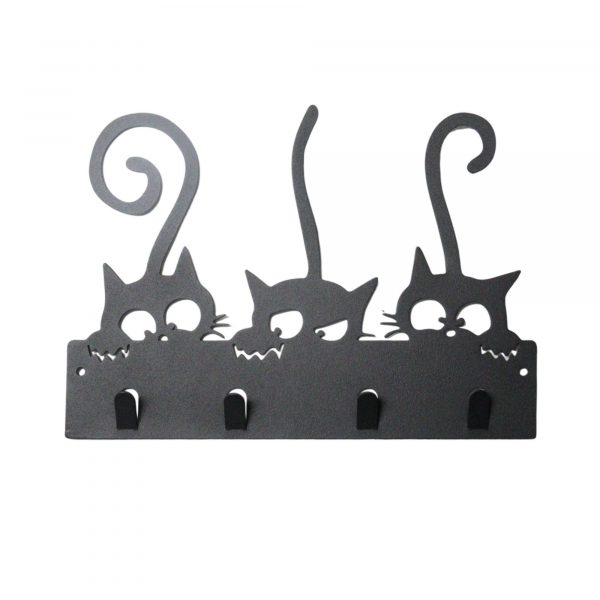 Perchero de acero Cold Roll con diseño de tres gatos negros. - Imagen 2