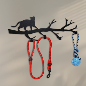 Perchero de Pared con Diseño de Gato en rama