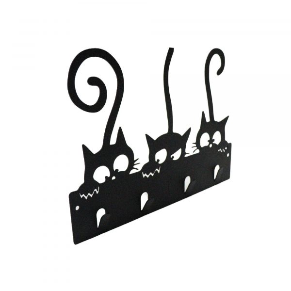 Perchero de acero Cold Roll con diseño de tres gatos negros. - Imagen 6