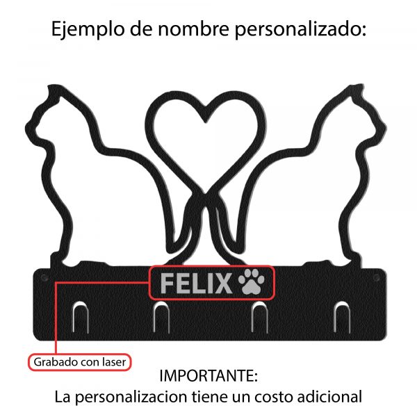 Perchero para mascotas diseño gatos con cola de corazón.  - Imagen 8