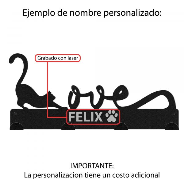 Perchero de acero estilo gato con la palabra Love - Imagen 2