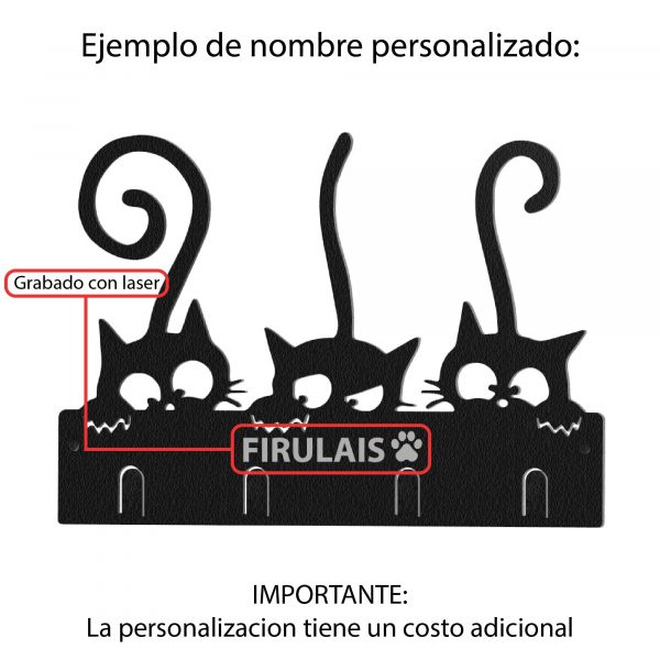Perchero de acero Cold Roll con diseño de tres gatos negros. - Imagen 8