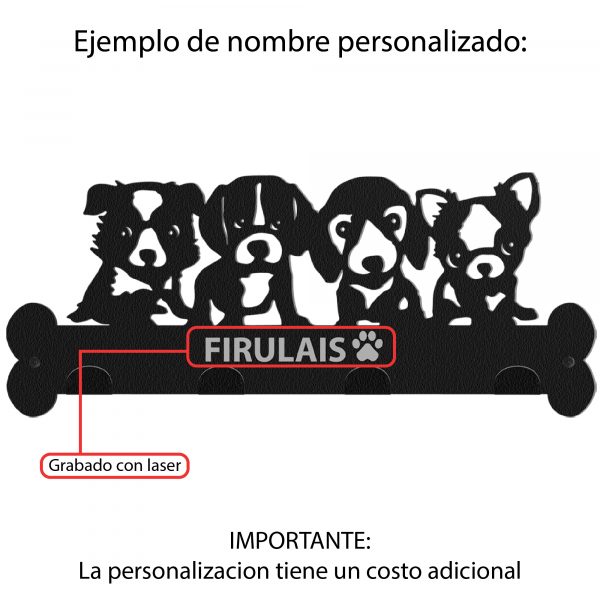 Perchero de Acero Cold Roll con Diseño de 4 cachorros pequeños - Imagen 4