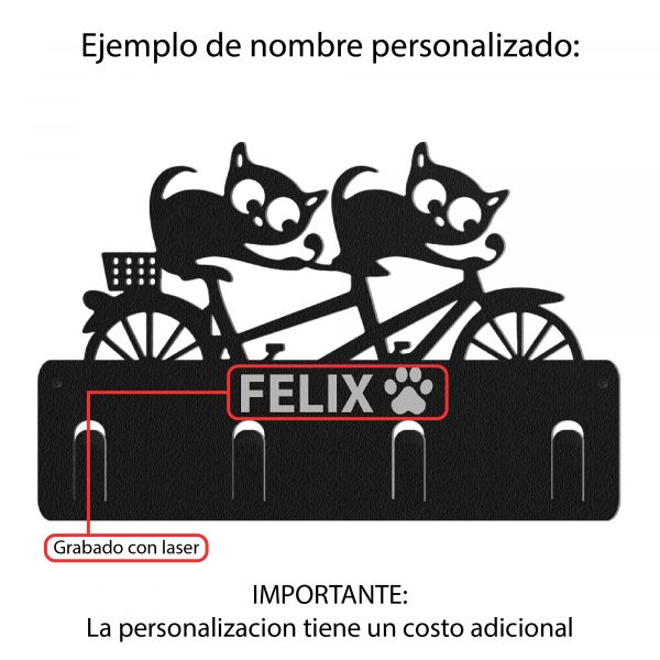 Perchero para Mascotas en Acero - Diseño Gatos y Bicicletas - Imagen 7