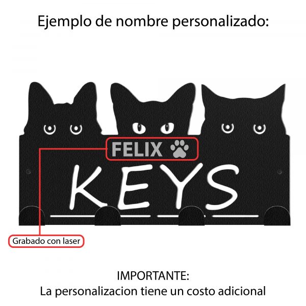 Perchero de acero para mascotas - Diseño de 3 gatos con la palabra KEYS - Imagen 10