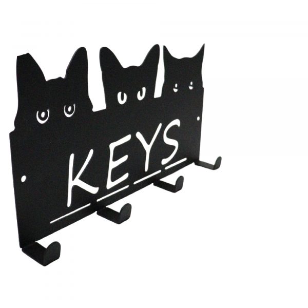 Perchero de acero para mascotas - Diseño de 3 gatos con la palabra KEYS - Imagen 9