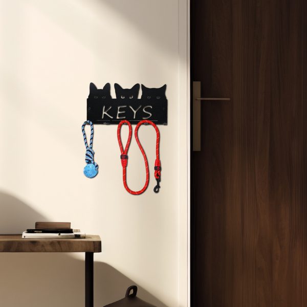 Perchero de acero para mascotas - Diseño de 3 gatos con la palabra KEYS - Imagen 6