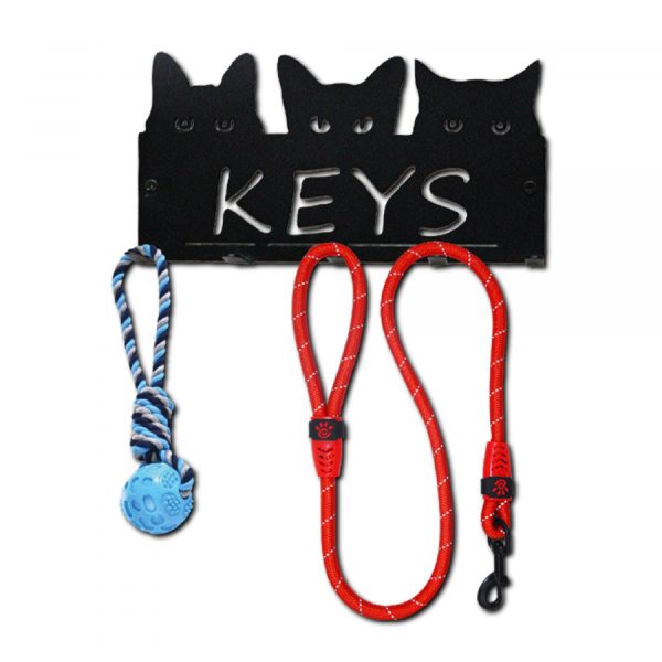Perchero de acero para mascotas - Diseño de 3 gatos con la palabra KEYS - Imagen 5