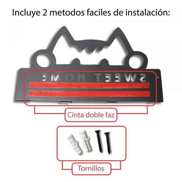 Perchero de acero para mascotas - Diseño de 3 gatos con la palabra KEYS - Imagen 4
