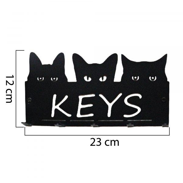Perchero de acero para mascotas - Diseño de 3 gatos con la palabra KEYS - Imagen 2