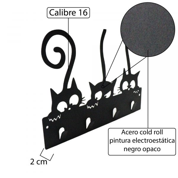 Perchero de acero Cold Roll con diseño de tres gatos negros. - Imagen 12