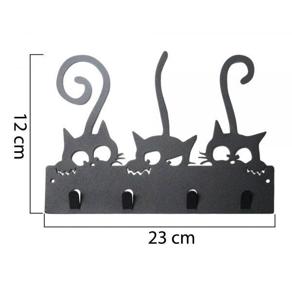Perchero de acero Cold Roll con diseño de tres gatos negros. - Imagen 13