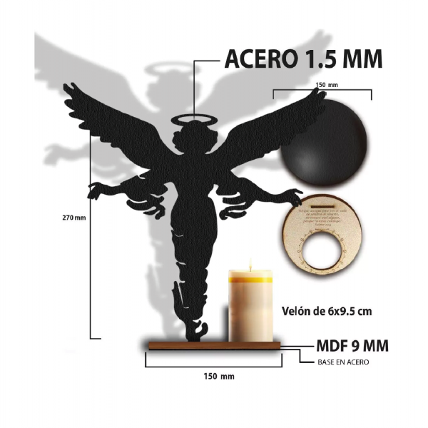 Porta Vela de Ángel en Madera y Hierro - Proyección Decorativa Única - Imagen 3